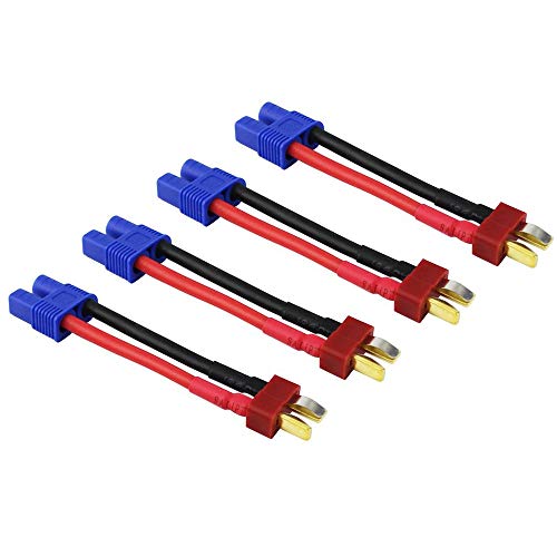 FLY RC 4pcs EC3 Female Connector Adapter to T Male Plug Connector with 14awg 1.96inch Wire for Brushless RC Cars Trucks Drones LiPo NiMH Battery