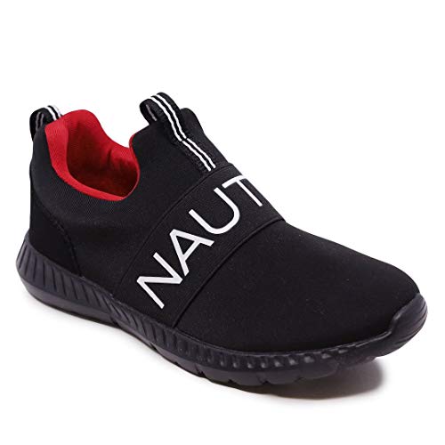 Nautica Kids Boys Sneaker Comfortable Slip On Running Shoes-Canvey Youth-Solid Black Red-3