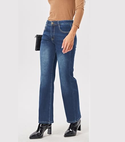 Fakanhui Damen Fleece Gefüttert Weites Bein Jeans - Winter Thermo Flanell Gefüttert Lose Casual Warm, Blau a, S