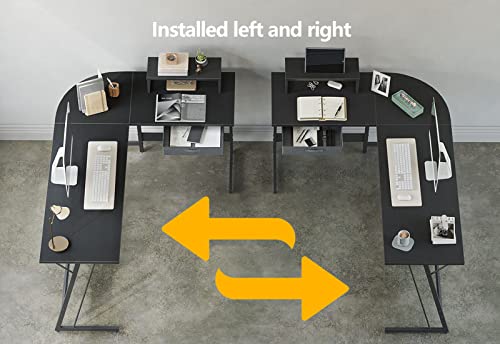 Cubicubi L Shaped Desk, Modern Corner Computer Desk, 67" Home Office Writing Study Workstation With Small Table And Drawers, Space Saving, Easy To Assemble, Black #TOP7