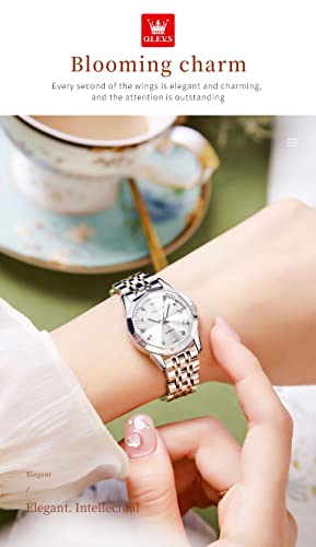 Image of OLEVS Womens Watch Fashion Dress Diamond Female Watches for Ladies Analog Stainless Steel Waterproof Luminous Day Date Two Tone Wristwatch