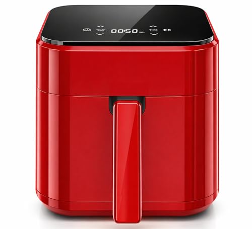 Air Fryer 3.17QT with Clear Window, Simple Operation Airfryer Non-Stick Basket Dishwasher Safe, Square Airfryer, Air Fry, Roast, Reheat, Dehydrate, Bake, 400°F Rapid Air Crispy Technology, Red