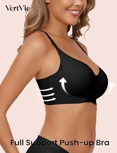 Image of Vertvie 2 Pack Women's Seamless Bras No Underwire Comfort Push Up Bras Buttery Wireless Bralette Full Coverage Sport Everyday Bra(2pcs Black+Pink,M), Medium