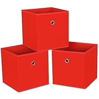 NieEnjoy Foldable Storage Cubes Bins ,11 Inch Cloth Storage Cube Fabric Storage Box Cubes Organizer Baskets with Handles for Home Organizer Set of 3 (Red)