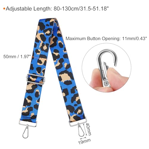 Image of uxcell Purse Strap Replacement, 31-51inch Adjustable Polyester Leopard 2inch Wide Crossbody Shoulder Strap for Handbag Guitar(Blue, Silver Buckle)