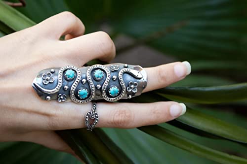 Turquoise Ring Sterling Silver, Boho, December Birthstone, Turquoise Jewelry, Statement Ring Gift Wife Sis Mom, Artisan Ring, Floral Ring #TOP2