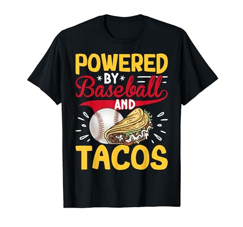 Taco Lover Baseball Player - Powered by Baseball and Tacos Maglietta