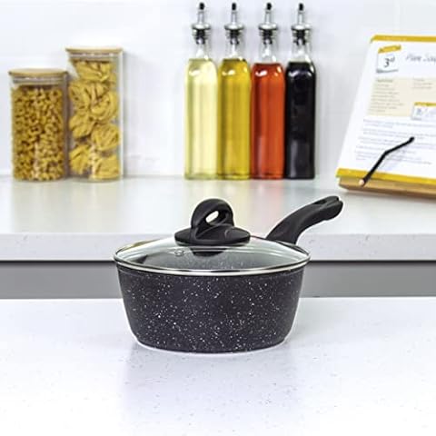 Blackmoor 65740 Classic 18cm Saucepan with Tempered Glass Lid/Non-Stick Coating/Cool Touch Handle/Suitable for Induction, Gas & Electric Hobs/Black Colour Cover