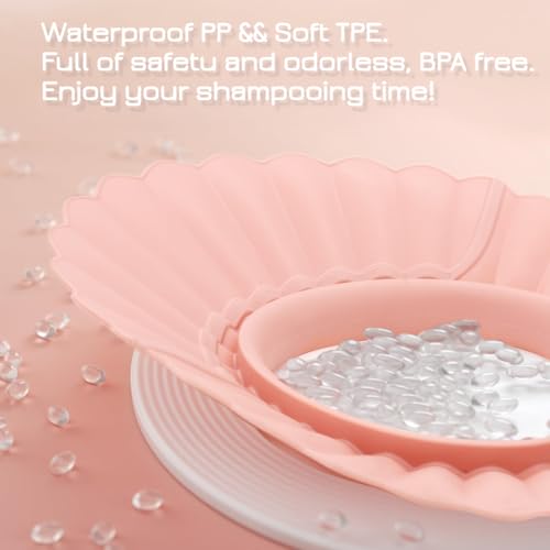 Image of Baby Shower Cap, Pink Bathing Cap Bath Hat Bathing Safe Silicone Protection, Soft Adjustable Visor Hat for Protector Head Eye Ear