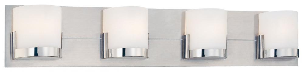 George Kovacs P5954-077, Convex, 4 Light Bath Fixture, Brushed Aluminum Backplate/Chrome Glass Holders