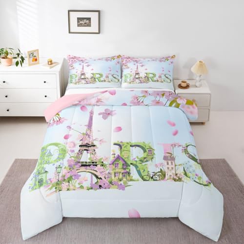 Feelyou Eiffel Tower Paris Comforter Set Twin Size Boys Girls Bedding
