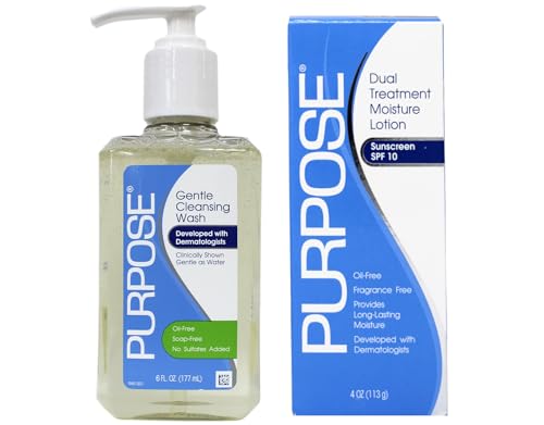 Purpose Skincare Kit: Gentle Cleansing Wash, 6 fl oz & Dual Treatment Moisture Lotion with SPF 10, 4 oz - Dermatologist Developed, Oil-Free, Set of 1 Each