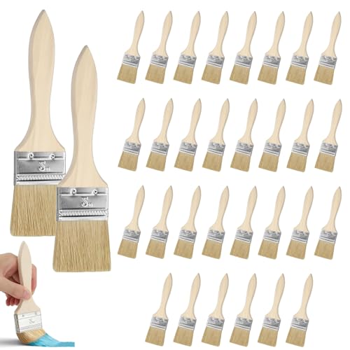 32 PCS 2 Inch Paint Brushes, 50mm Wooden Handle Paint Brush Set Chip Paintbrushes for Wall Edging Corner Painting Stains Varnishes Glues and Home DIY