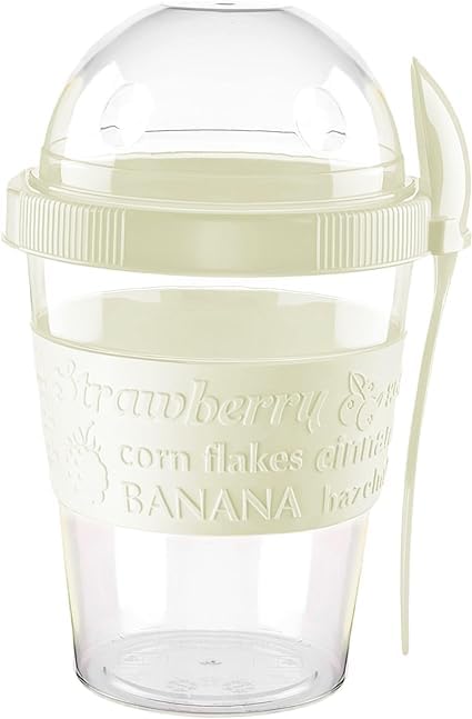 VL 2 vasi per yogurt riutilizzabili da 1100 ml con cucchiaio e forchetta, senza BPA, per colazione, cereali muesli on the go, set di 2 barattoli per farina d'avena (rosso, rosa