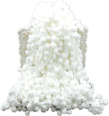 20 Yards Pom Poms Fringe Ball Trim Sewing Ribbon Embroidered Lace Tassel Applique for Clothing Accessories Bedding Quilting Crafts Supplies (White)
