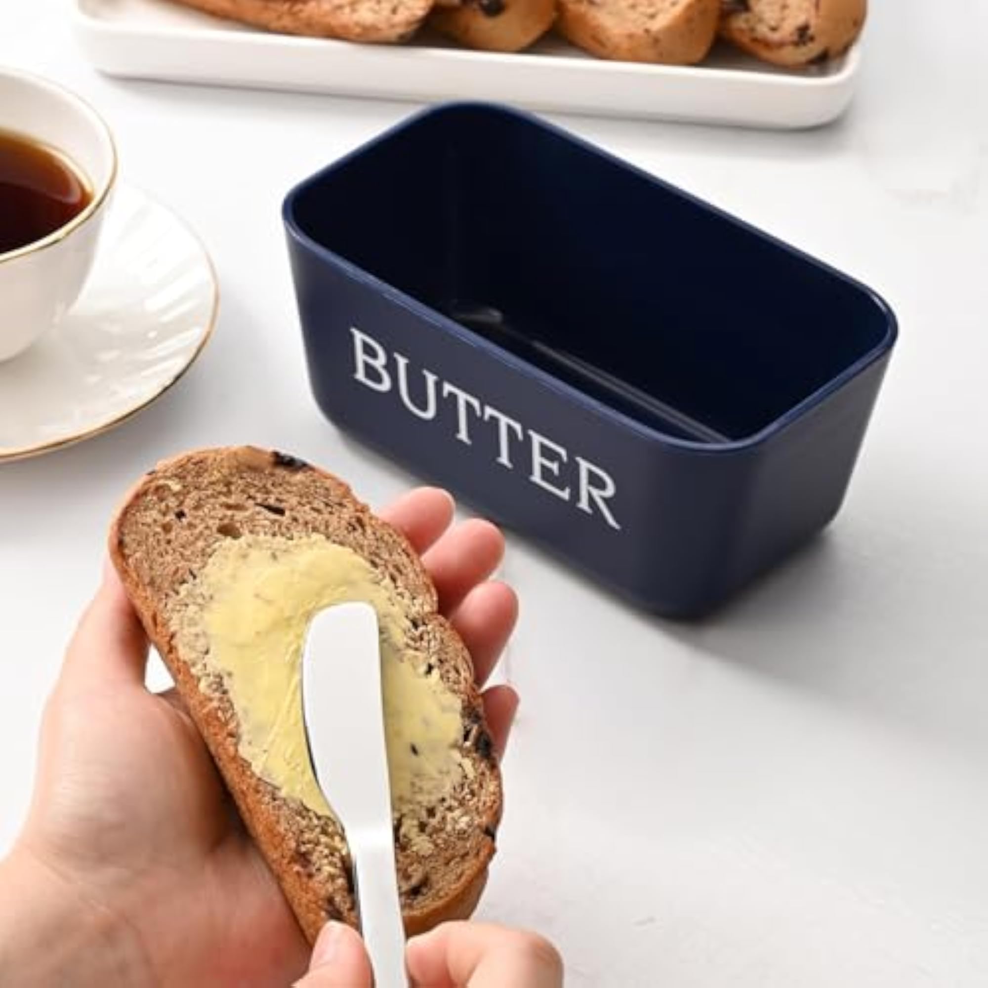 Large Plastic Butter Dish with Lid and Knife