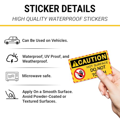 Image of (3Pcs) Caution Hot Surface Do Not Touch Sticker Decal, Caution Hot Surface Stickers, Hot Warning Sign, Do Not Touch Sticker Waterproof For Water Bottle, Truck, Car, Helmet Decal 5 inch (Normal, 7in)