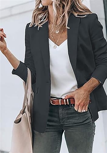 DIACACY Women's Lapel Open Front Work Blazer One Button Long Sleeve Jackets Office Solid Color Cardigan with Pockets2