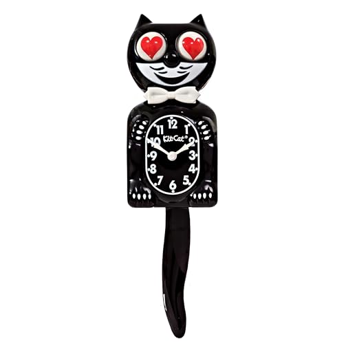KIT Cat Klock Horloge Murale Classique Noire avec Yeux en Forme de cœur – Horloge emblématique en Forme de Chat avec Yeux et Queue Mobiles – Horloge...