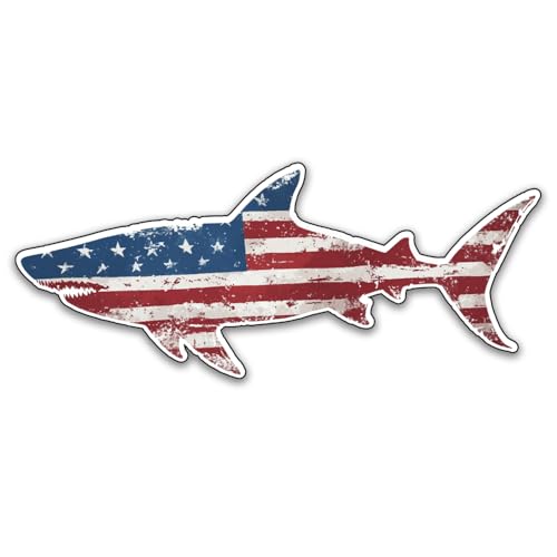 Image of Funny Fishing Bumper Sticker - Weatherproof Auto Laptop Car Decal - Tactical Shark Fish USA Flag Design - Perfect for Cars, Trucks, Boats, RVs, and Tackle Boxes