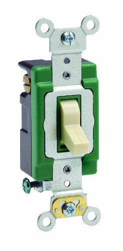 Leviton 3033-2I 30 amperios, 120/277 voltios, interruptor silencioso de CA de 3 vías, grado de especificación extra resistente, conexión a tierra, cable trasero y lateral, marfil Leviton