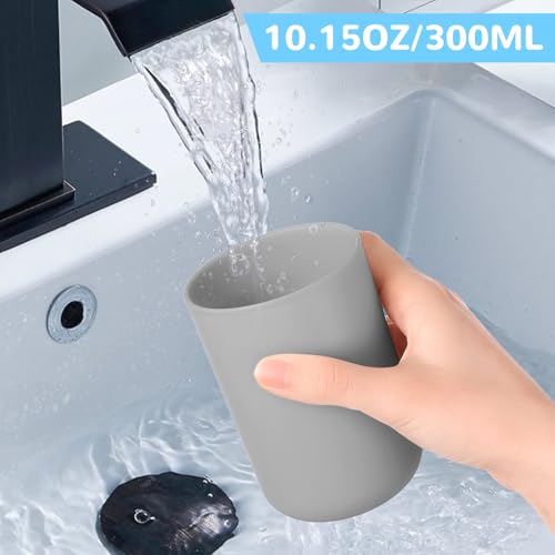 Dimeho 2 Pcs Toothbrush Holder Cup 300ml Plastic Bathroom Tooth Brushing Tumbler Mouthwash Cup for Travel Rinsing Drinking Vanity Countertop Toothpaste Wash Up Washing (Grey) - Image 4
