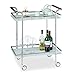 Relaxdays, argent Desserte de Cuisine verre opale, 2 étages, Table Roulante, Chariot de Service, roulettes, 85x66x43 cm, acier, 85 x 66 x 43 cm
