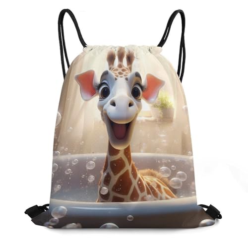 Funny Giraffe in Bathtub Drawstring Backpack Durable Sport Gym Bags Daypack for Men Women 35 * 42cm