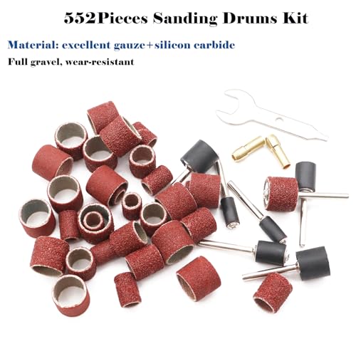 Image of Tnisesm 552Pcs Aluminum Oxide Sanding Drum Set,Including 525 Pieces 80 120 150 240 320 400 600 Grit Drum Sander Sanding Sleeves and 24 Pieces Drum Mandrels for Dremel Rotary Tool,Sanding Drums