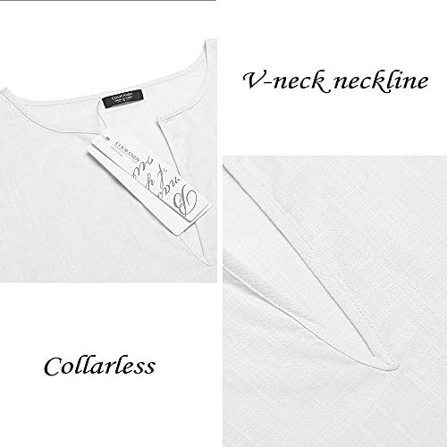 COOFANDY Men's V-Neck Linen Robe Short Sleeve Kaftan Thobe Long Gown Casual Shirt for Beach, Summer4