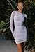 GOKATOSAU Women's Sexy Round Neck Mesh Long Sleeve Full Ruched Bodycon Mini Dress White