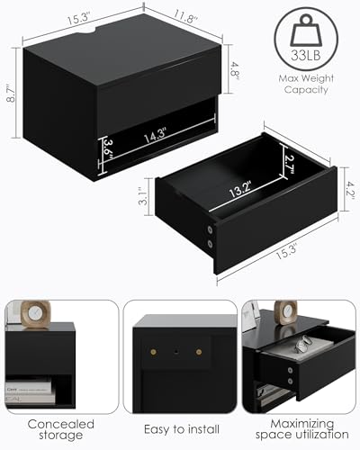 Aienvey HZ1110 Floating Nightstand, Small Modern Floating Nightstand With Drawer, Floating Shelves thumb #1