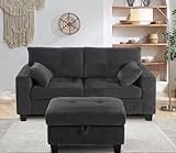 Flesser 58' Loveseat Sofa with Ottoman Storage Small Couch for Small Spaces L Shaped 2 Seater Office Couch Modular Sectional Love Seat for Bedroom, Loft,Dorm(Dark Grey)