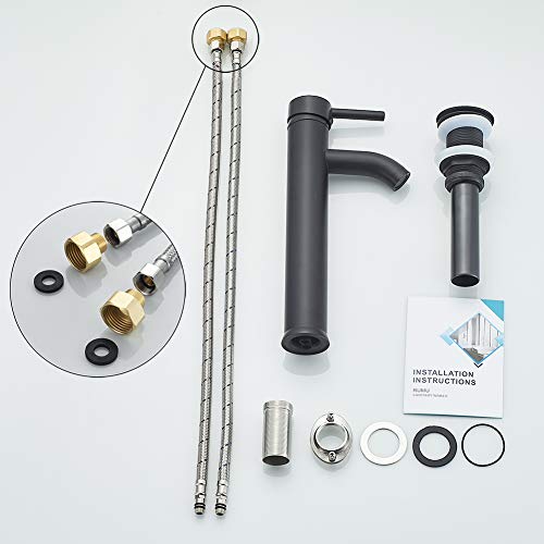 Black Bathroom Sink Faucet Single Hole With Pop-Up Drain & Supply Lines Vessel Sink Faucet, Tall Body Single Handle Basin Mixer Tap #TOP5