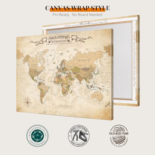 Image of DECORARTS - Antique Vintage World Map Canvas Wall Art, Old World Maps for Wall Decor, Hand-Stretched Giclee Print, Living Room Bedroom Office Home Decor, Ready to Hang, Handcrafted in USA, 20x16''