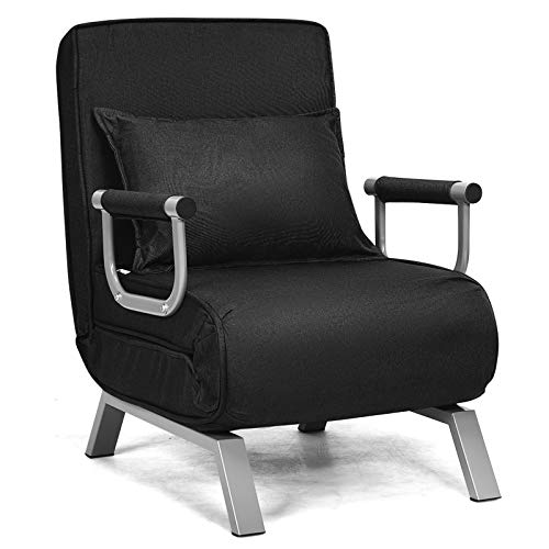 Safstar Convertible Sofa Bed Sleeper Chair, Folding Sofa Arm Chair with Pillow and 5 Position Adjustable Backrest, Full Padded Lounger Couch Bed for Home/Office (Black)