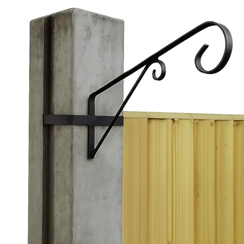 Pack of 4 X Concrete Garden Fence Post Hanging Basket Bracket for Bird Feeder Hanging Basket Black Steel No Drilling/Tools Required Suitable for H Shape Post Mounting