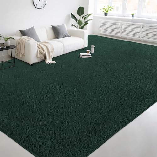AAFKK Large Modern Area Rugs for Living Room Bedroom, 8x10 Feet Dark Green Ultra Soft Thickened Memory-Foam Indoor Rug, Comfy Aesthetic Solid Minimalist Carpets for Girls Boys Nursery Dorm Home Decor
