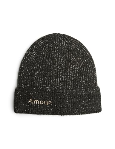 Image of PIECES Women's Pcjoba Hood Bc Beanie, Black/Detail: Gold Lurex, One Size Fits All