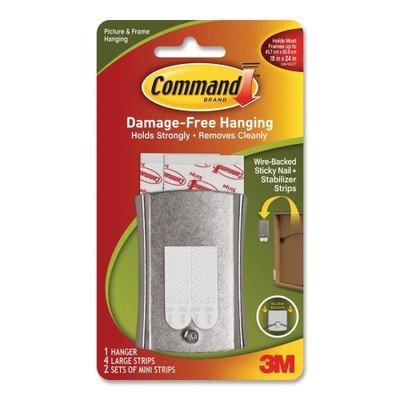 Image of 3M Wire Backed Hanger w /Adhes, Sticky Nail, Holds 6lbs. [Set of 2]