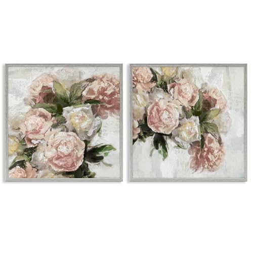 'Traditional Peony Blossoms Arrangement'| 2pc Framed Giclee Art Set 2