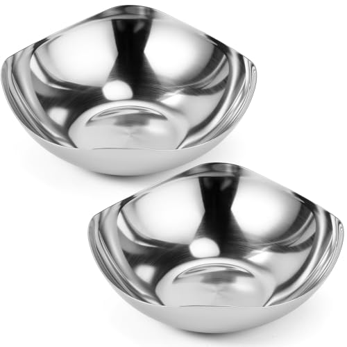 Yiyiring 2 Pcs Large Silver Candy Bowl Stainless Steel Decorative Bowl 8 Inches Candy Dish for Office Entryway Desk Key Tray Table Silver Tray Mirror Polished