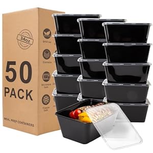 Meal Prep Containers, [34oz 50Pack] Food Prep Containers with Lids, Disposable To Go Containers, Plastic Food Storage Containers with Lids, BPA Free, Stackable, Microwave/Dishwasher/Freezer Safe
