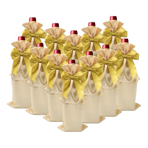 HEVSTIL 10-Pack Satin Wine Bottle Bags – Reusable Gold Wine