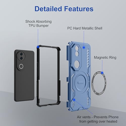 Image of Zapcase Back Case Cover for iQOO Z10R | MagSafe Case with Built-in Metal Ring | Supports MagSafe Charger, Wallet & Car Mount | Shockproof Hybrid PC + TPU | Blue