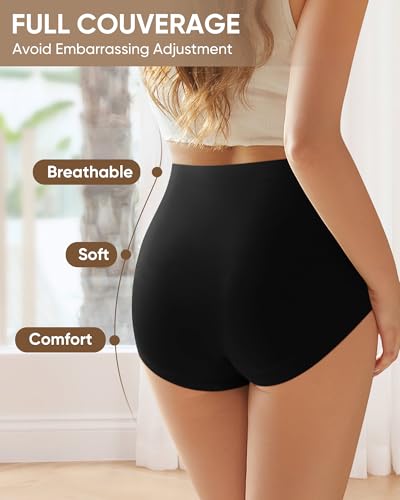 Image of Women's Underwear High Waisted Lace Panties Nylon Soft Full Coverage Breathable Ladies Briefs 4 Pack