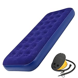 zootop Luftbett, aufblasbares Einzelbett PVC-Luftmatratze mit Fußpumpe Tragbare aufblasbare Campingmatratze Beflockte Luftmatratze mit 100 kg Maximalgewicht für Erwachsene(191*73*22CM)