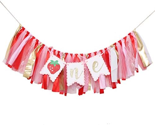 Berry Strawberry Theme High Chair Banner - Sweet First Birthday Banner - Smash Cake Photo Prop - 1st Birthday Photo Backdrop Decorations - Birthday Souvenir and Gifts for Kids (Strawberry-2)