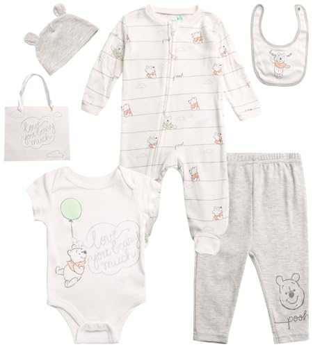 Image of Disney Baby Boys Girls Newborn Essentials 7 Piece Layette Gift Set: Mickey Mouse, Winnie the Pooh & Minnie Mouse (Size 0-6M)