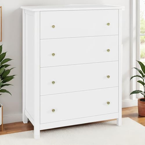HOCSOK Kommode Weiß, Schubladenschrank mit 4 Schubladen, Sideboard viel...